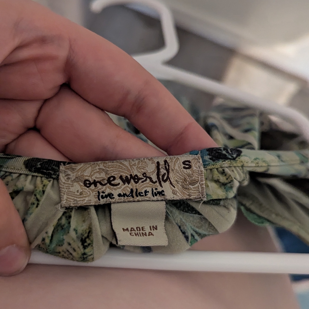 ONE WORLD Green and Tan Midi Dress